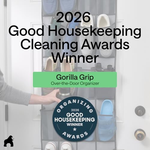 GORILLA GRIP Over the Door Shoe Organizer, 35 Large Breathable Mesh Pockets, Space Saving Hanging Storage Holder, 5 Hook Closet Rack Hanger, Hangs on Closets for Shoes, Accessories 68.5H x 24.5W Grey - color: Grey, size: 35 Pockets/5 Hooks