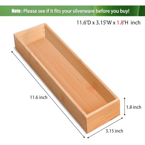 guiogc Silverware Drawer Organizer, Utensil Organizer, Bamboo Storage Box Wood Tray for Drawer Set of 2 - size: 11.6" x 3.15" x 1.8"