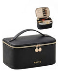 Prite Makeup Bag, Large Capacity Portable Travel Cosmetic Bag, Waterproof Makeup Organizer for Women with Handle and Divider (001 Black) - color: 001 Black