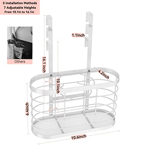 Hair Dryer Holder 3 in 1 Hair Tool Organizer Djustable Height Wall Mounted/Cabinet Door Bathroom Organizer Under Sink for Flat Irons, Curling Wands, Hair Straighteners - color: White