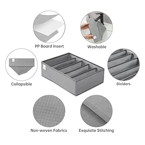 4 Packs T-shirt Drawer Organizers for Clothing,5 Grids Compartment Wardrobe Storage Box, Washable Clothes Organizer for Folded Clothes, T-shirt, Legging, Silk Scarve-Grey - color: Grey, size: 5 GRIDS-MEDIUM SIZE