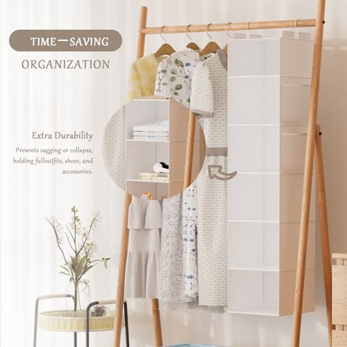 VERONLY Hanging Closet Organizer and Storage with Bamboo Support, 6-Shelf Closet Hanging Storage Shelves, Closet Organizers Easy Mount Foldable for Bedroom - color: Beige