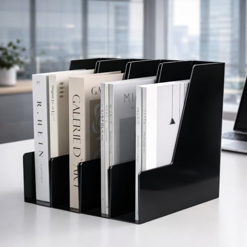 CiWiVOKi Vertical Magazine File Holder, Desk Organizer and Storage for Magazines, Binders, Notebooks, Envelopes, Multi-Purpose Desktop File Organizer for Home, Office & Classroom, 4 Pack, Black - color: Black