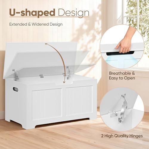 JungleA 39.4" Storage Chest Trunk,Large Wooden Storage Box Organizer Shoe Blanket Bench with 2 Safety Hinges,Supports 288 lb,Easy Assembly,for Entryway,Bedroom,Living Room,White - color: White, size: 39.4"