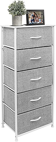 Sorbus Nightstand with 5 Drawers - Bedside Furniture & Night Stand End Table Dresser with Steel Frame, Wood Top, Easy Pull Fabric Bins for Home, Bedroom Accessories, Office & Dorm - color: White, style: 5 Drawer