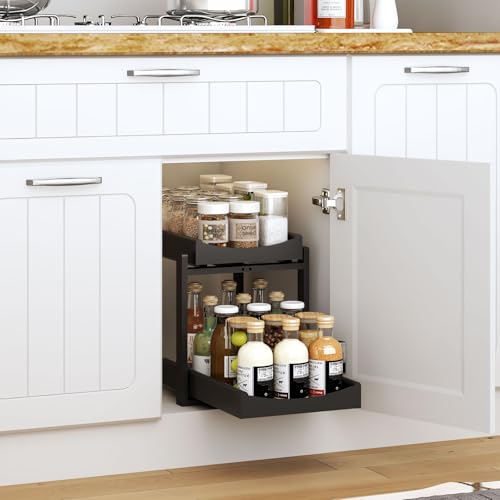MHXW SXPN Bamboo Under Sink Organizer and Storage, Pull Out Cabinet Organization, 2 Tier Vertical Slide Out Undersink Storage Shelf, Organizer Shelves for Kitchen Bathroom Medicine (Black, 2 Pack) - color: Black, size: 2 Pack