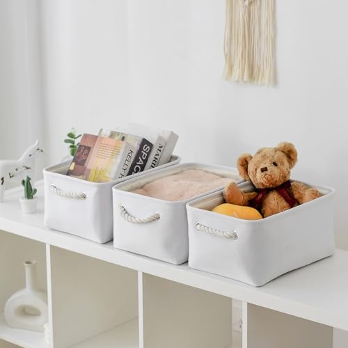 TheWarmHome Storage Bins for Shelves - Medium 3Pack 13.8L*9.8W*6.7H inch Fabric Storage Cubes Canves Storage Basket for Organizing Toys Baby Clothes Gift Dog (White) - color: White Color, size: 3PCS/Medium -13.8Lx9.8Wx6.7H