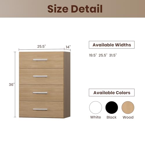 ROOMTEC 25.5" 4 Drawer Short Tower Closet Unit, Modular Closet System with Drawers and Shelf, Wardrobe Organizer for Bedroom or Walk-in Closet, Wall Mounted, Customizable Clothes Storage Unit, Wood - color: Wood, size: 25.5" Wide, style: 4 Drawer Short To