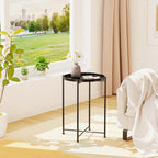 Garden 4 you Small Side Table, Mini Round End Table, Black Tray Table with Metal Frame, Modern Nightstand for Living Room, Bedroom, Patio, Small Space, 2pcs - color: Black, size: 2 PCS