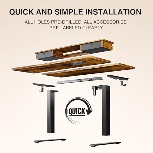 Veken 47.2"×27.6" Standing Desk with Storage Drawers, Adjustable Height Computer Table with Monitor Shelf, Home Office Desk for Study, Gaming, Workstation, Brown - color: Brown