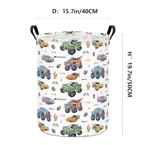 FANKANG Monster Truck Laundry Hamper Storage Basket, Nursery Hamper Canvas Laundry Basket Foldable with Waterproof PE Coating for Kids, Office, Bedroom, Clothes,Toys(Monster Truck) - color: Monster Truck