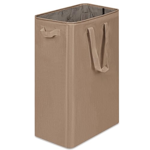 efluky Slim Laundry Basket, Narrow Laundry Hamper with Handles, Collapsible Dirty Clothes Hamper, Tall Laundry Bin for Laundry Room, Dorm and Bedroom, 19.8 Gallon (75L) Flax Brown - color: Flax Brown, size: 75L without Lid