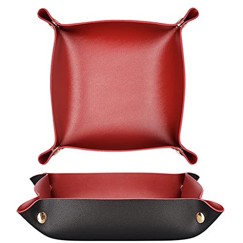 2 pcs Key Tray Jewelry Tray Leather Key Tray for entryway Table Leather Desk Organizer Catch All Trays Candy Holder Sundries Tray Dark Red (Color : Red) - color: Red