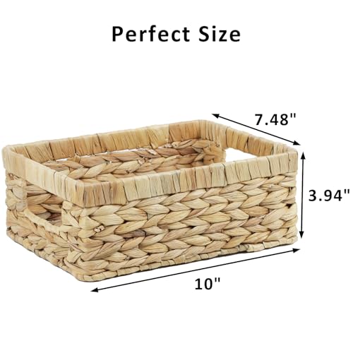 Wicker Baskets, Baskets for Organizing, Rattan Woven Basket for Storage, Organizer Bins with Built-in Handles, Storage Basket for Shelves (Water Hyacinth, Small) - color: Water Hyacinth