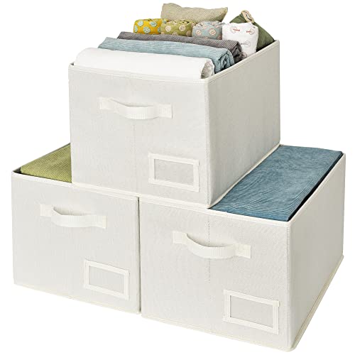 GRANNY SAYS Cloth Storage Bin with Label Holder, Closet Organizers and Storage Shelves, Sweater Storage Boxes for Closet Room, Storage Baskets for Organizing, Pearl White, Large, 3-Pack - color: Pearl White, size: Large
