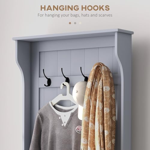 HOMCOM Hall Tree with Bench and Shoe Storage, 3-in-1 Entryway Bench with Coat Rack, 4 Hooks and Flip Top Storage Compartment, Gray - color: Grey, size: 28"