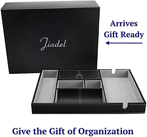 Leather Valet Tray for Men - EDC Catch All, Dresser Organizer, Jewelry & Wallet Desk Accessory, Bedside Entryway Key Catchall - color: Gray