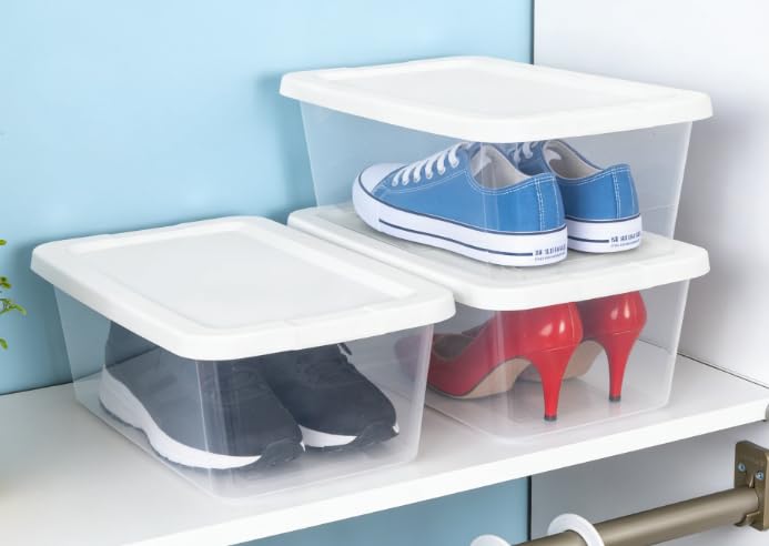 10-Pack of 6 Quart Clear Storage Boxes, Modern style, durable and sturdy, White Plastic with Snap-On Lids, Suitable for bedroom storage