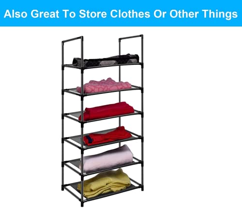 6 Tier Metal Structure Free Standing Shoe Rack for Small Space Entryway, Bedroom, Closet, Narrow Vertical Shelf Organizer for Space Saving Storage - size: 6 Tier