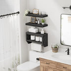 QEEIG Bathroom Floating Shelves for Wall - Shelf Over Toilet Paper Storage Farmhouse 16 inch Set of 3, Black (028-40B3) - color: Black