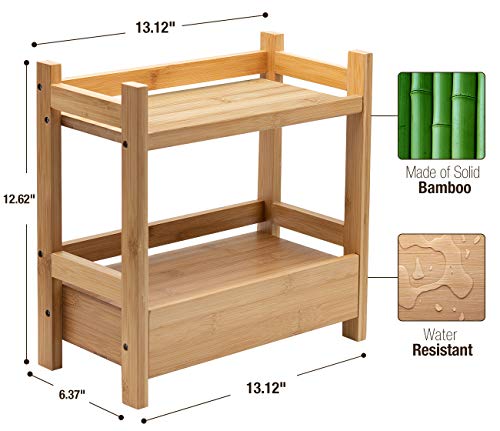 Sorbus Bamboo Bathroom Counter Organizer – 2-Tier Shelf with Hidden Drawer for Vanity, Matcha Station, Bathroom Sink Organizer Countertop, Kitchen & Office Storage (13″ L x 6.5″ W x 12.6″ H) - color: Natural Bamboo, size: 13" x 6.5" x 12.6"