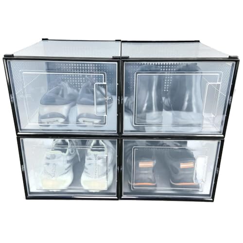 OnDisplay Clik Stackable Interlocking Shoe Box System (Large Clear/Black, Set of 4) - color: Large Clear/Black, size: Set of 4