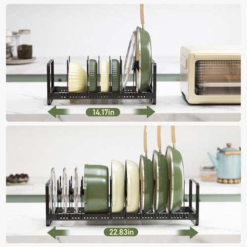 MUDEELA Pot Rack Pan Organizer inside Cabinet - Expandable Pot Lid Organizer for Cabinet with 12 Adjustable Dividers, Cutting Board Organizer Holder Baking Rack Kitchen Cabinet Storage Organization - style: 12 Dividers-Upgrade