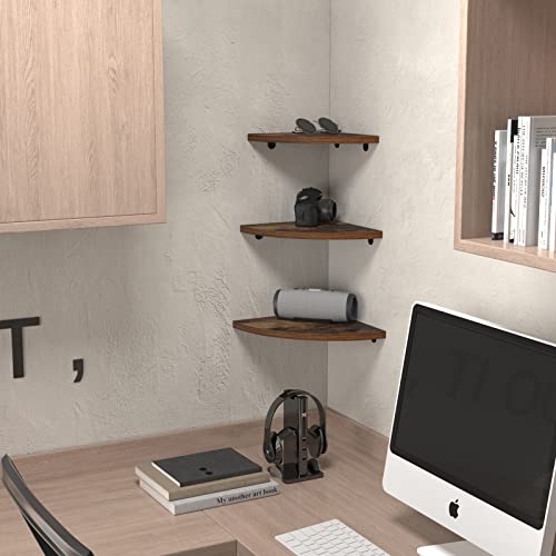 HORLIMER 6 Pack Wall Mount Floating Corner Shelf, Rustic Wood Corner Wall Shelves for Bedroom, Living Room, Bathroom, Kitchen - color: Brown, size: Fan-Shaped