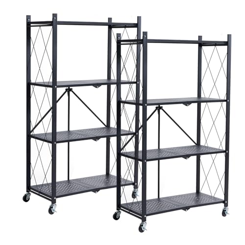 BRIAN & DANY Metal Storage Shelves - 4 Tier Shelving Unit, Folding Display Shelf Racks No Assembly for Vendors and Craft Shows, Black (2Pcs) - color: Black, size: 4-tier, 2Pcs