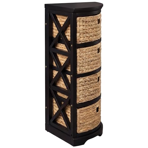 eHemco Hampton Meadows 4 Tier X-Side Corner Table Storage Cabinet with 4 Wicker Baskets, Black - color: Black, size: 14"D x 14"W x 32.2"H (4 Drawers)