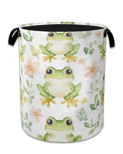 Cartoon Frog Flowers Laundry Hamper Collapsible Laundry Basket Portable Clothes Toy Storage Bin for Bathroom Bedroom Room Decor 16 X 20.8 Inch - color: Cartoon Frog Flowers