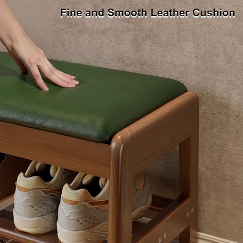 AQIMUELE Shoe Rack Bench,2 Tiers Shoe Bench with Storage with Flip-Top,Wood Shoe Rack for Entryway,Hallway（Green Upholstered Seat,11.8" D x 39.3" W x 15.7" H） - color: Green Upholstered Seat, size: 11.8"D x 39.3"W x 15.7"H
