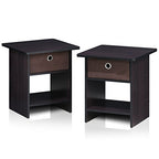 Furinno Dario End Table / Side Table / Night Stand / Bedside Table with Bin Drawer, 2-Pack, Dark Walnut - color: Dark Walnut, size: 2-Pack, Upper Bin