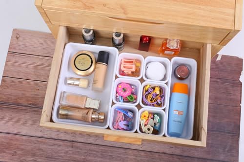 Kutesna 25 PCS White Drawer Organizer Set, 4 Size Interlocking Plastic Storage Bins for Office Supplies, Jewelry Makeup Vanity, Bathroom Kitchen, Home Organization Closet, Gadgets Small Items - color: White