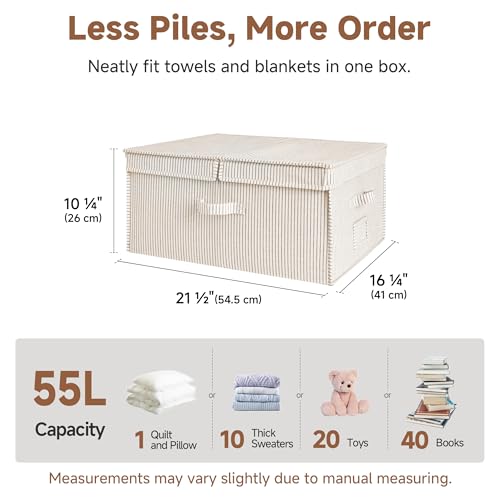 StorageWorks Extra Large Storage Bins with Lids, 55L Decorative Organizer with Divider Board, Fabric Boxes with Handles, Khaki and Beige Stripes, 2-Pack - color: Khaki and Beige Stripes, size: Jumbo