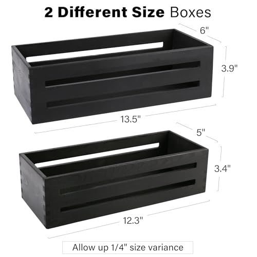 LotFancy Bathroom Decor Box, 2 Pack Wooden Toilet Paper Holder, Black Toilet Tank Basket, Back of Toilet Storage Basket, Farmhouse Toilet Tank Topper - color: Black (Hollowed-out)