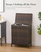 SETVSON Laundry Hamper with Lid, 112 L Handwoven Rattan Wicker Laundry Basket, 2 Removable Liner Bags Metal Heightened Feet, 6 Mesh Bags, 2 Section Large Clothes Hamper for Bathroom Bedroom, Brown - color: Brown, size: 112 L - 29.6 gal