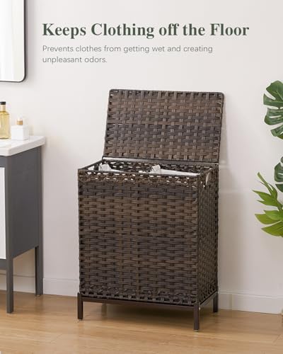 SETVSON Laundry Hamper with Lid, 112 L Handwoven Rattan Wicker Laundry Basket, 2 Removable Liner Bags Metal Heightened Feet, 6 Mesh Bags, 2 Section Large Clothes Hamper for Bathroom Bedroom, Brown - color: Brown, size: 112 L - 29.6 gal