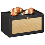 Trironsun Rattan Bamboo Bread Box for Kitchen Counter Large Capacity Bread Storage Bin Farmhouse Bread Storage Container Rustic Bread Holder (Black) - color: Black