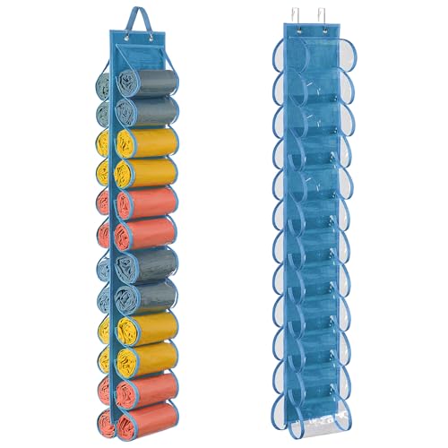 Lirex Hanging Yoga Legging Storage Organizer with 24 Pockets, Foldable Oxford Cloth Hanging Closet Organizer T-Shirt Organizer Jeans Storage Hanger Socks Holder for Family Closet Bedroom, Blue - color: Blue