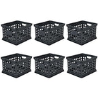 Sterilite Stackable Plastic Storage Crate Bin Organizer File Box with Handles for Home, Office, Dorm, Garage, or Utility Organization, Black, 6-Pack