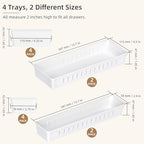 Desk Drawer Organizer Tray 4 PCS Plastic Office Drawer Organizer Bins Junk Organizer Divider with Non-Slip Silicone Pads, Makeup Vanity Organizer for Drawer, White - style: Adjustable