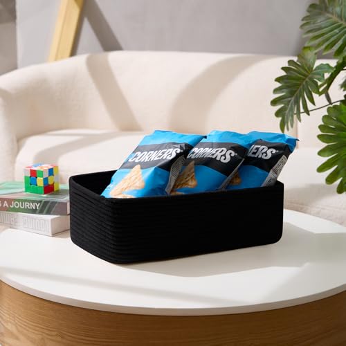 MiniArk Large Shallow Organizing Baskets 15x11x5.1 Inches - Rope Woven Storage Bins for Bathroom, Shelves, Cube Closet, Black 2 Packs - color: Black, size: 2pcs-L15×W11×H5.1"