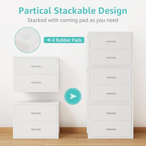 BOLUO Stackable Storage Drawers Closet Organizers and Storage Fabric White 2 Drawer Dresser for Bedroom 2 Packs Modern - color: White, size: L(15.7"D x 21.1"W x 16.1"H)