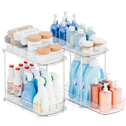 Yieach 2 Pack 13.8″ Deep 2 Tier Under Sink Storage Organizer,Large Pull Out Bathroom Organizers and Storage,Slide Out Acrylic Undersink Storage Shelf,Kitchen Under Sink Organizer for Cleaning Products - style: 2 Pack-2 Tier