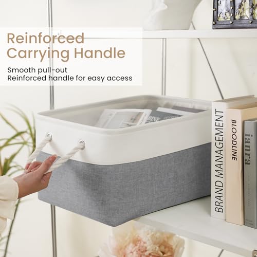 Large Storage Baskets- 15.7x11.8x8.26 inch Storage Bins for Shelves and Closet Organizing, Foldable Fabric Bin for Home Organization Clothes and Laundry (3-Pack, White&Grey) - color: WhiteGray, size: 15.7inX11.8inX8.26in-3P
