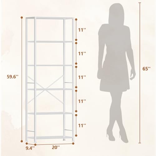 Furologee 6 Tier Book Shelf, Tall Wide Bookshelf, Modern Open Bookcase, Display Shelves Storage Organizer, Shelving Unit for Living Room, Home Office, Bedroom, Kitchen, White - color: White, size: 6 Tier - 20"W