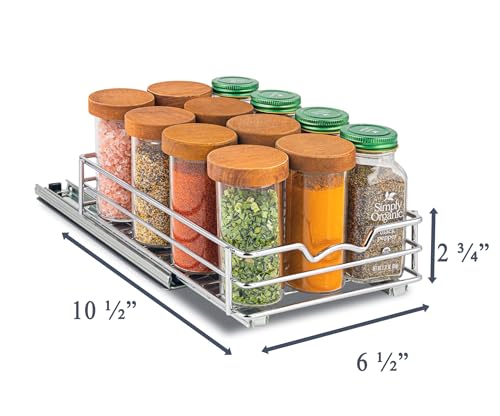 Pull Out Cabinet Organizer for Spices, Cans - Heavy Duty with Lifetime Limited Warranty- Pull Out Spice Rack- Cabinet Pull Out Shelf for Cans,Dishes, Etc, 6-1/2 "W x 10-1/2"D x 2-3/4”H, Chrome - size: 6.5 Inch - Single