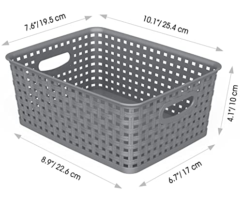 WYT Weave Storage Organizer Baskets, Grey 6-Pack Plastic Woven Baskets, 10.1" x 7.55" x 4.1" - color: Grey, size: 6-Pack