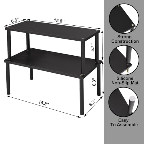 VERTORGAN Cabinet Organizer Shelf(Set of 2),Kitchen Counter Shelves,Bamboo Spice Rack Countertop and Cabinet,Stackable Expandable,Large(Black) - color: Black, size: 15.8"W